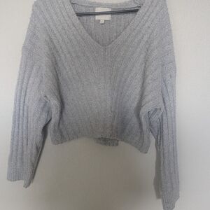 Pink Rose Light Gray V-Neck Sweater